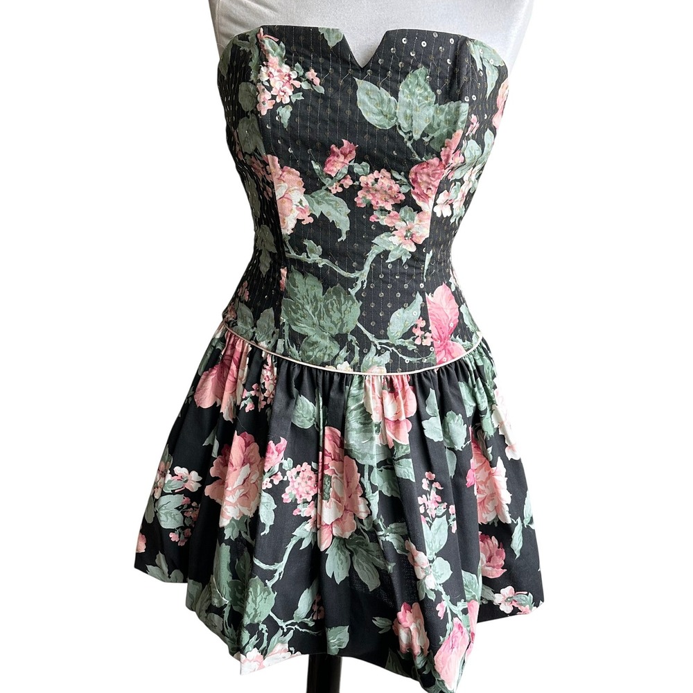 Scott McClintock Black Floral Strapless Dress